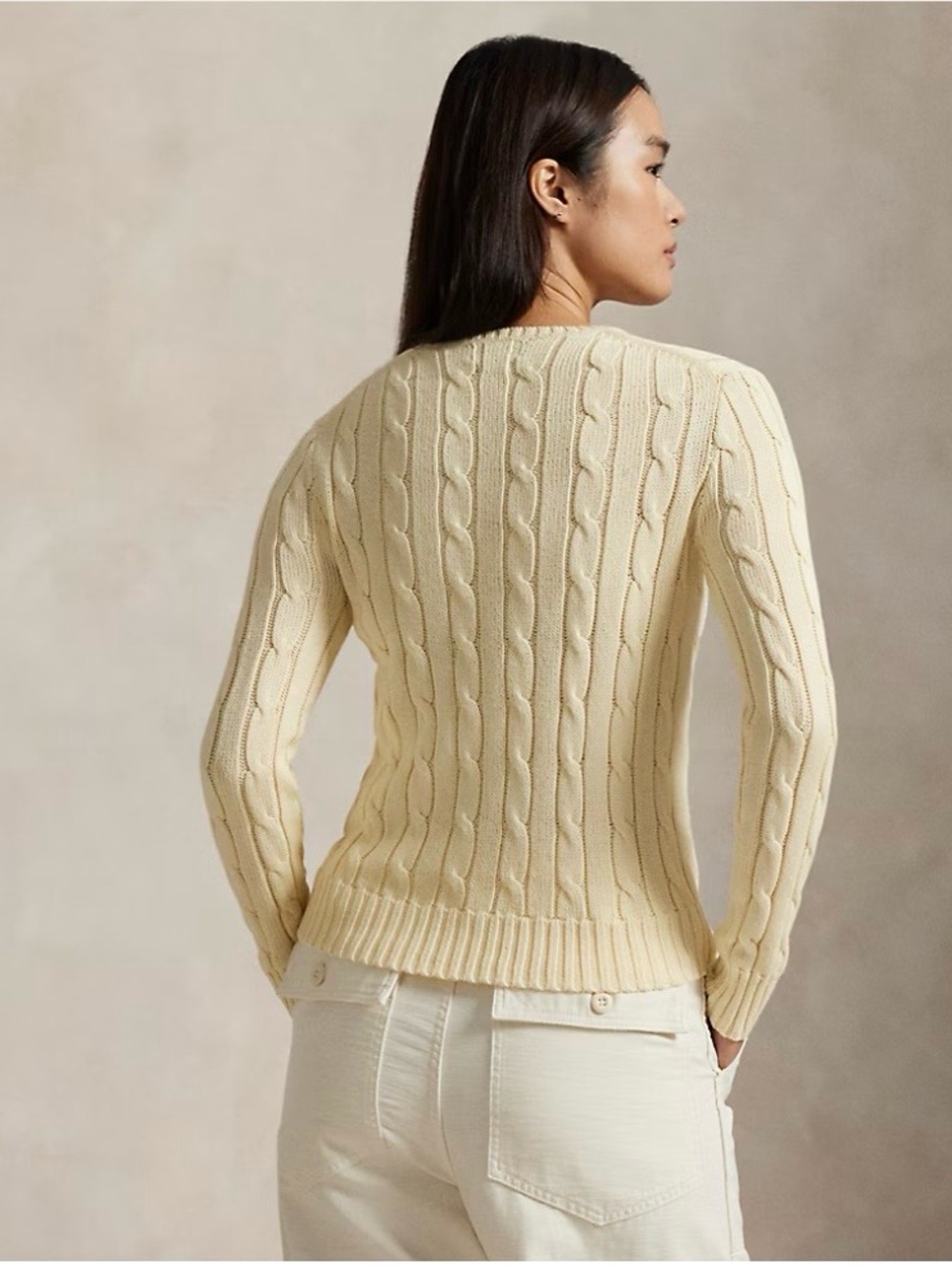 NWT Ralph Lauren Cream Cable-Knit Crewneck Sweater parchment cream color, size M - Picture 4 of 9